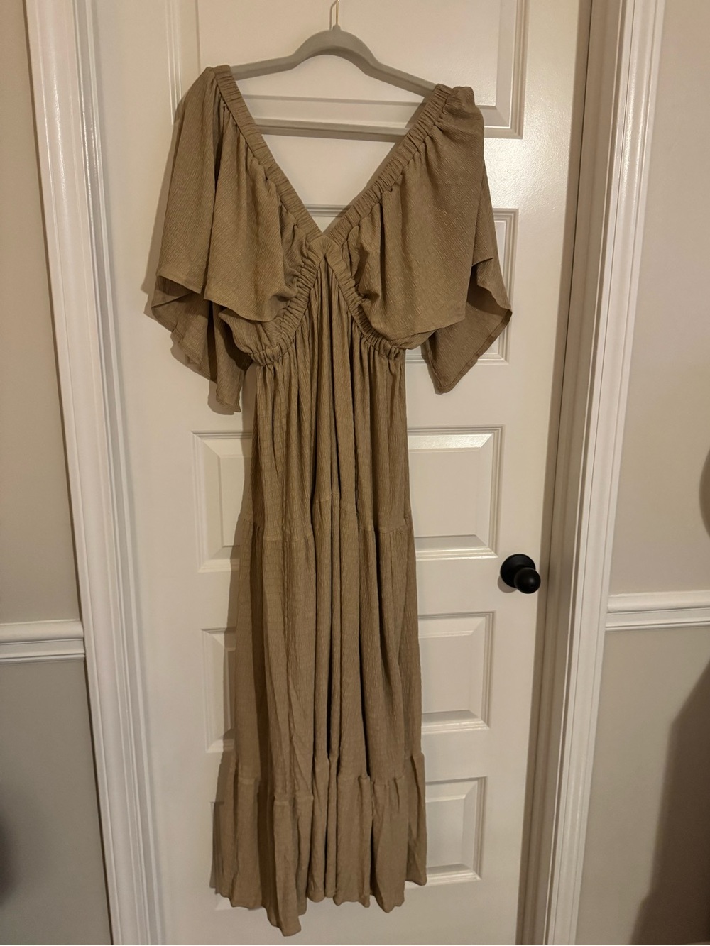 Boho V-Neck Maxi Dress in Tan